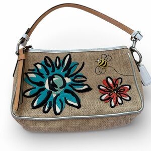Coach Bumblebee Y2K Floral Embroidered Shoulder Bag with Tan Strap